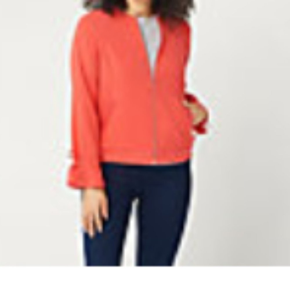H by Halston Zip-Front Bomber Jacket with Drawstring Sleeves /Coral - 20W